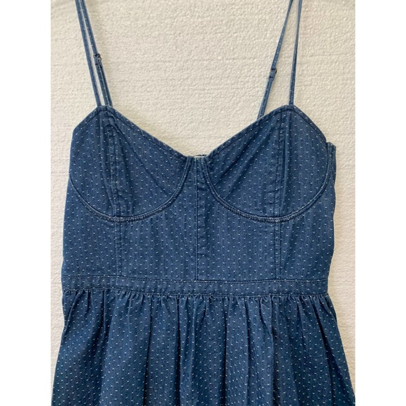 Free People Denim Blue Jean Dot Bustier Mini Sun Dress Fit And Flare Size Small - Picture 2 of 9
